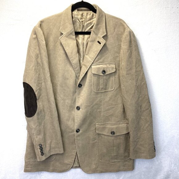 Vintage Tasso Elba Corduroy Safari Blazer Jacket RARE Mens Large L Elbow Patches